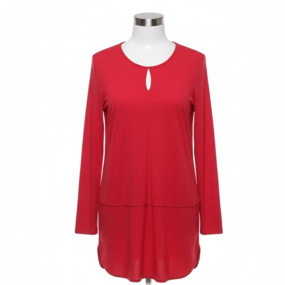Lauren Ralph Lauren Modest Red Tunic Top  Long Sleeve Stretchy Knit Sz L - Picture 4 of 11